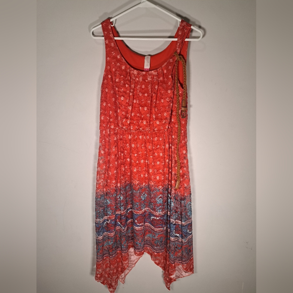 No Boundaries Western Style Red a d Blue Lace Dress With Belt Size Medium